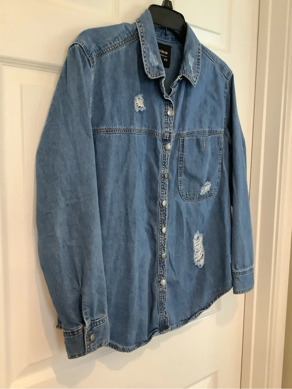 Cotton On Light Blue Distressed Denim Shirt Jacket